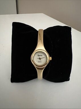 Rumours Gorgeous Gold-Tone Bangle Watch with White Dial - New Battery- Vintage